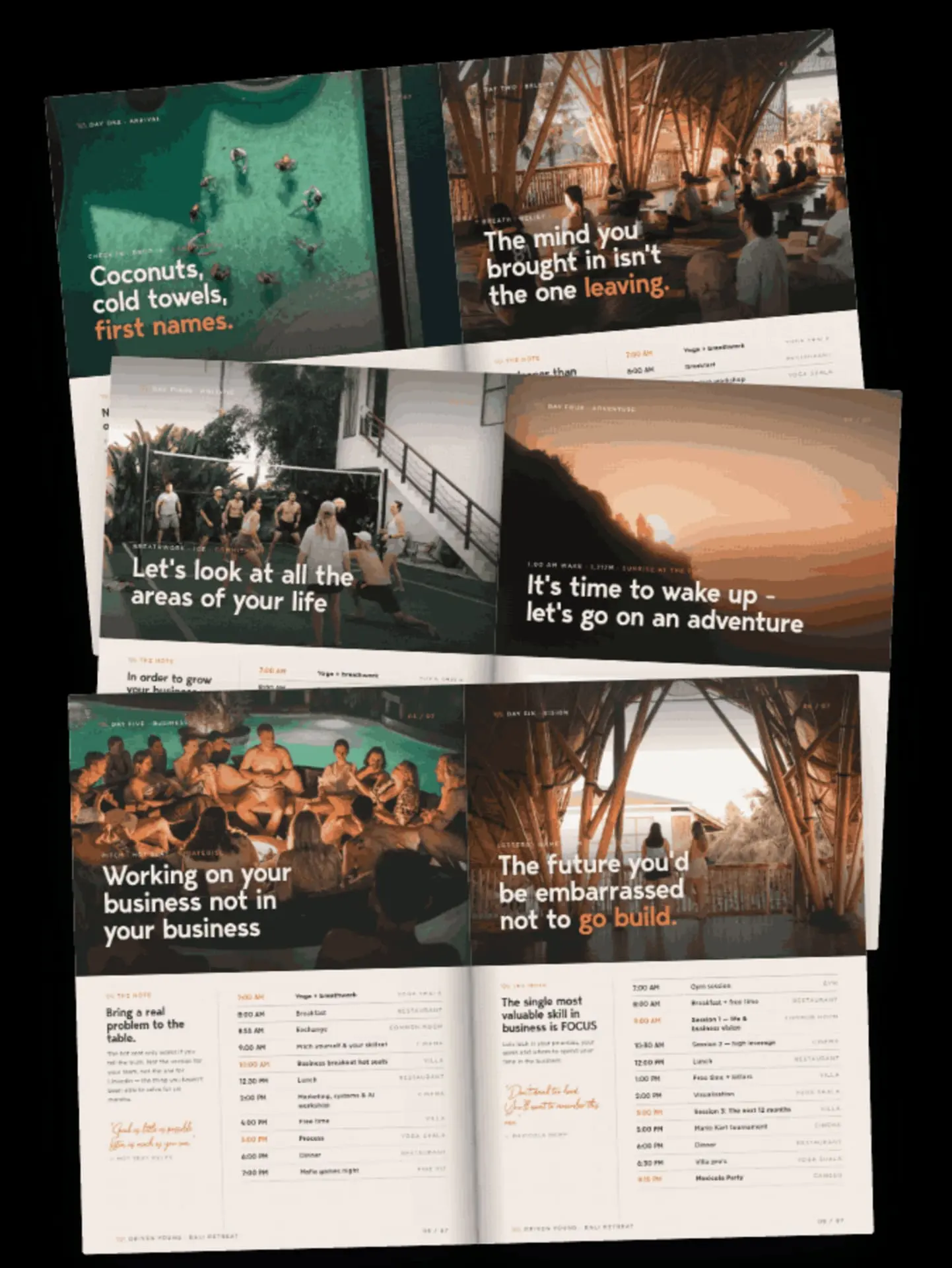 Pages from the Driven Young retreat itinerary