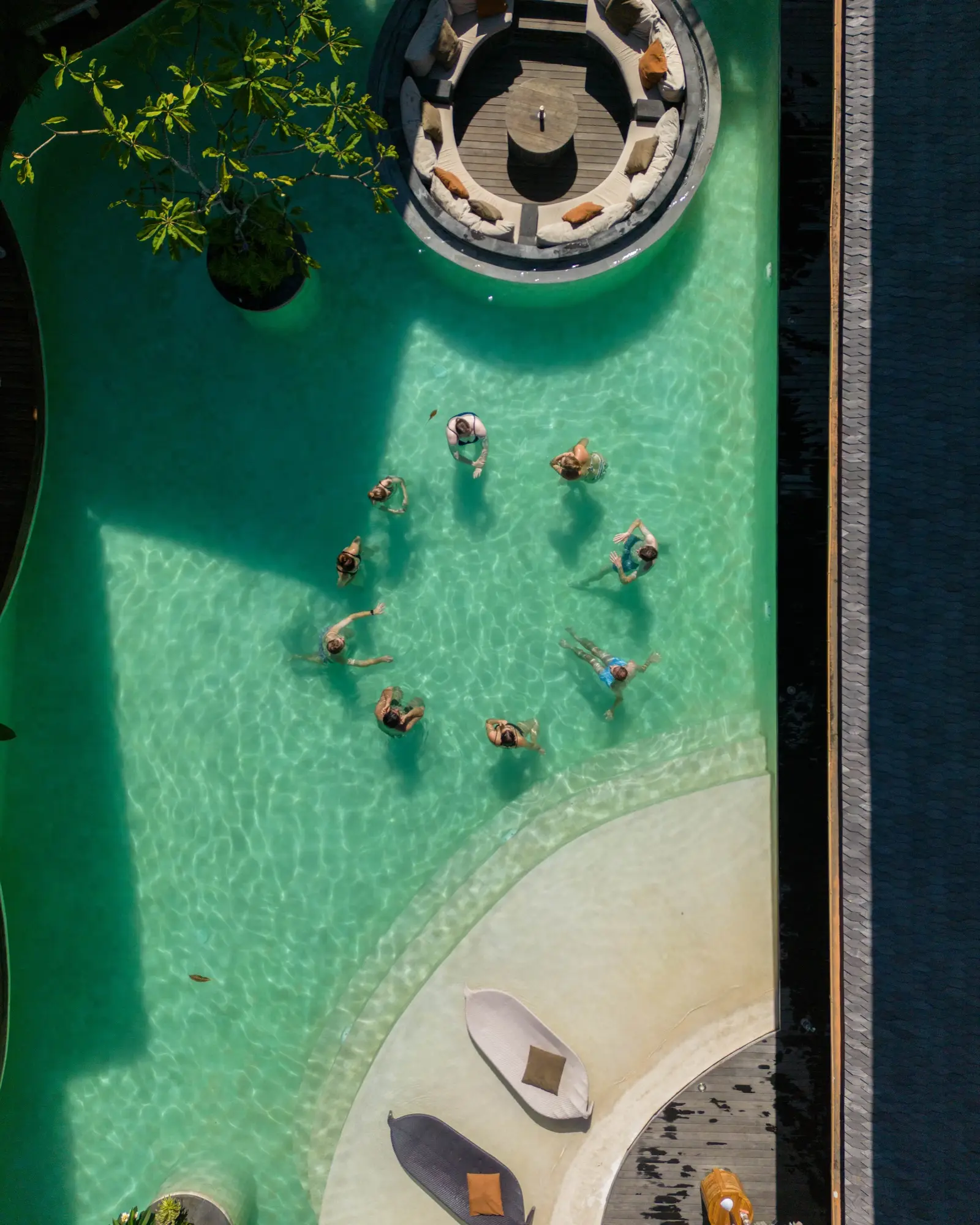 Founders in the villa pool from above